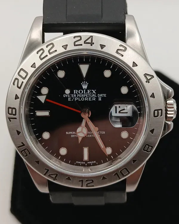 Rolex Explorer II 40MM Black Dial Aftermarket Rubber Strap (16570)