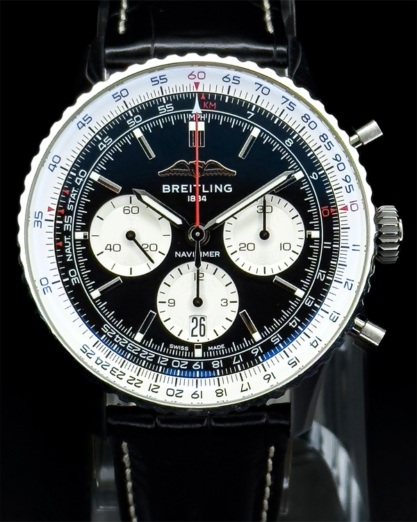 2022 Breitling Navitimer 1 B01 Chronograph "Reverse Panda" 43MM Black Dial Leather Strap (AB0138)