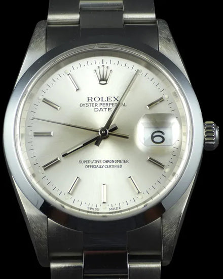 No Reserve - Rolex Oyster Perpetual Date 34MM Silver Dial Oyster Bracelet (15200)