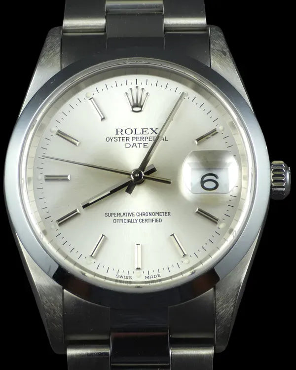 No Reserve - Rolex Oyster Perpetual Date 34MM Silver Dial Oyster Bracelet (115200)