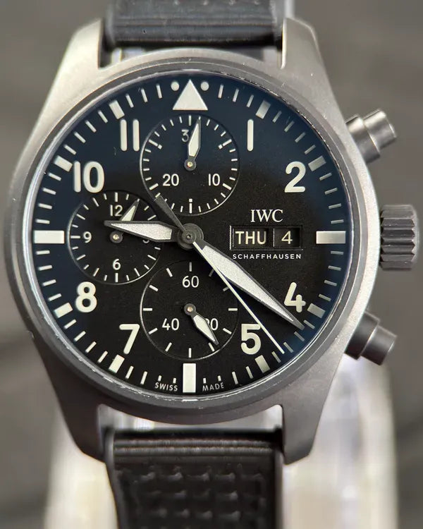 2024 IWC Schaffhausen Pilot Chronograph "Top Gun" Ceratanium 41MM Black Dial Rubber Strap (IW388106)