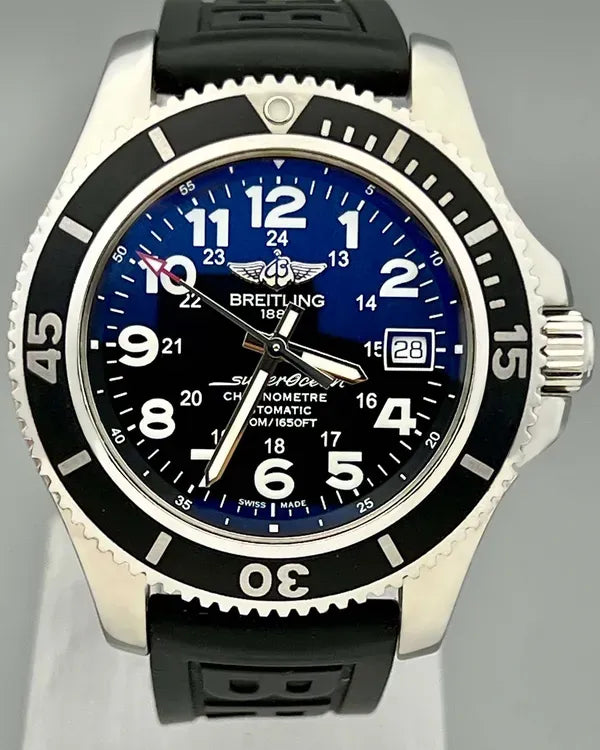No Reserve - 2018 Breitling Superocean II 42MM Black Dial Rubber Strap (A17365C9/BD67)
