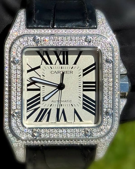 Cartier Santos 100 XL 35.6MM Silver Dial Leather Strap (W20126X8)