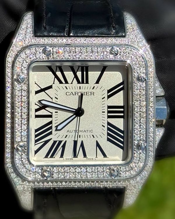 Cartier Santos 100 XL 35.6MM Silver Dial Leather Strap (W20126X8)