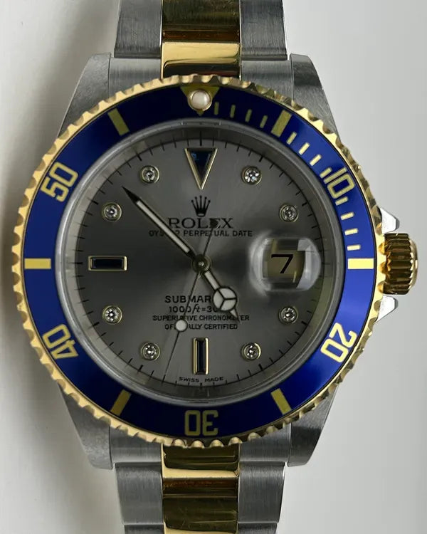 Rolex Submariner Date 40MM "Serti" Silver Dial Two-Tone Oyster Bracelet (16613)