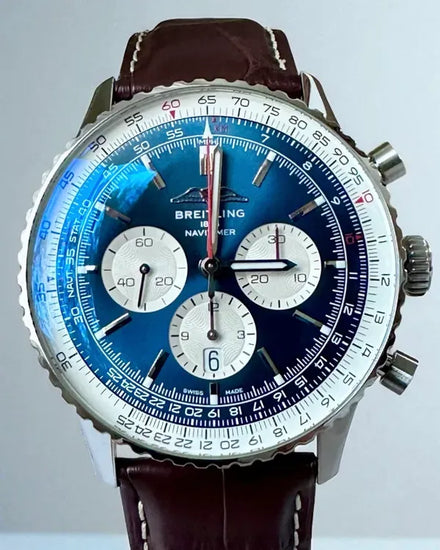 2025 Breitling Navitimer Chronograph 46MM Blue Dial Leather Strap (AB0137211C1P1)