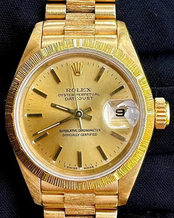 Rolex Lady-Datejust 26MM Yellow Gold Dial Yellow Gold "Bark" President Bracelet (69278)