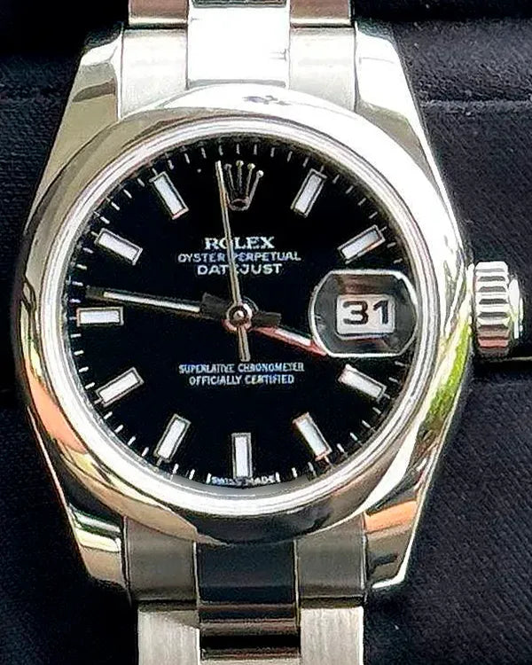 2008 Rolex Lady-Datejust 26MM Black Dial Oyster Bracelet (179160)
