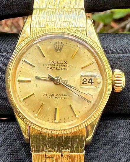 Rare Rolex Datejust 26MM Champagne Dial Yellow Gold "Flat" Bracelet (6521)