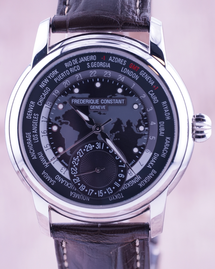 2022 Frederique Constant Worldtimer 42MM Grey Dial Leather Strap (FC-718DGWM4H6)
