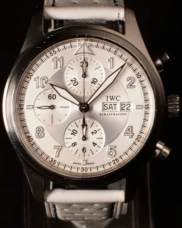 IWC Schaffhausen Pilot Spitfire Chronograph 42MM Silver Dial Leather Strap (IW371702)