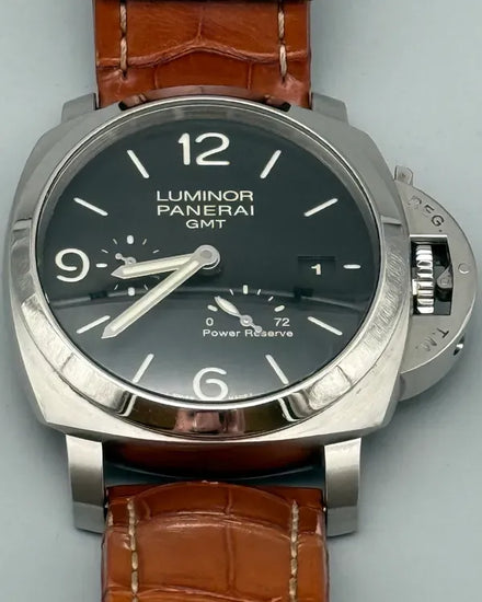 2014 Panerai Luminor 1950 3 Days GMT 44MM Black Dial Leather Strap (PAM00321)