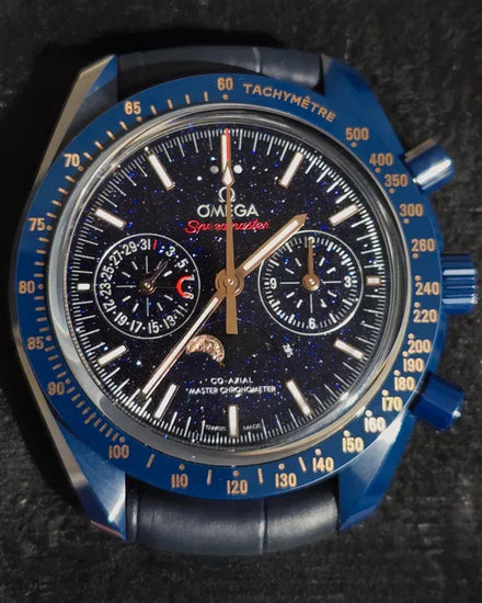 2025 Omega Speedmaster Moonphase "Blue Side of the Moon" 44.25MM Aventurine Dial Leather Strap (304.93.44.52.03.002)