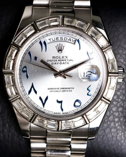 2010 Rolex Day-Date 41MM Aftermarket Ice Blue Dial Platinum President Bracelet (218206)