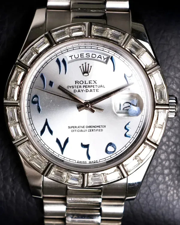 2010 Rolex Day-Date 41MM Aftermarket Ice Blue Dial Platinum President Bracelet (218206)