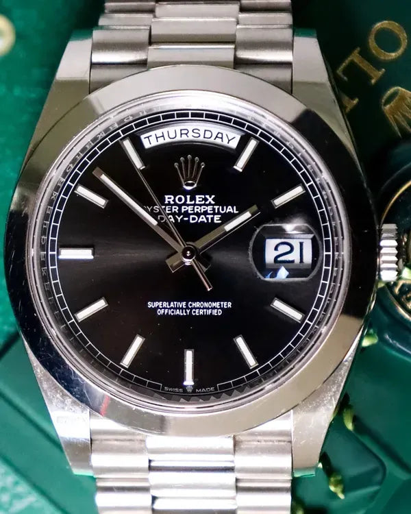 Rolex Day-Date 40MM Black Dial Platinum President Bracelet (228206)