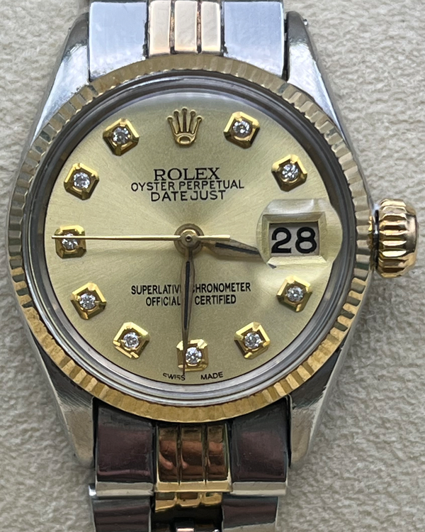 Rolex Oyster Perpetual Lady Date 26MM Aftermarket Champagne Dial Two-Tone Jubilee Bracelet (6517)