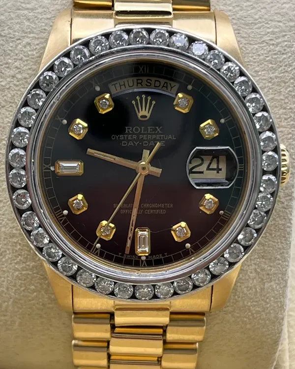 Rolex Day-Date 36MM Aftermarket Black Dial Yellow Gold President Bracelet (18038)