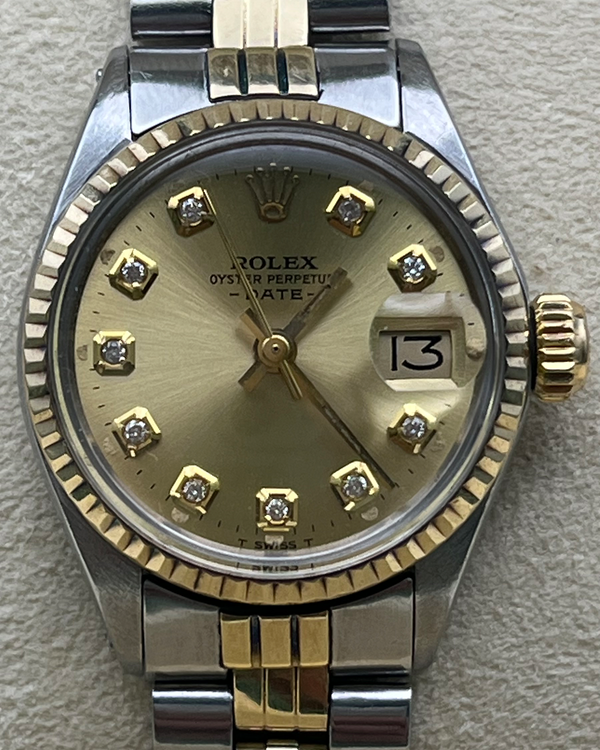 Rolex Oyster Perpetual Lady Date 26MM Aftermarket Champagne Dial Two-Tone Jubilee Bracelet (6517)