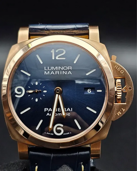 2022 Panerai Luminor Marina Goldtech 44MM Blue Dial Leather Strap (PAM01112)