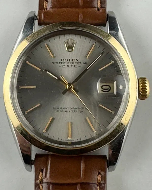 Rolex Oyster Perpetual Date 34MM Silver Dial Aftermarket Leather Strap (1500)