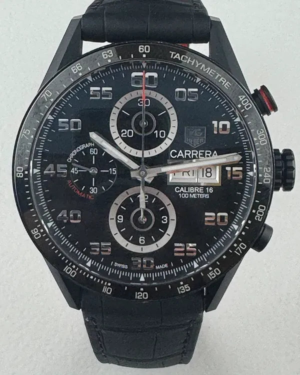 Tag Heuer Carrera Calibre 16 43MM Black Dial Leather Strap (CV2A81)