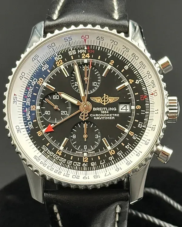 Breitling Navitimer World GMT 46MM Black Dial Leather Strap (A2432212/B726)
