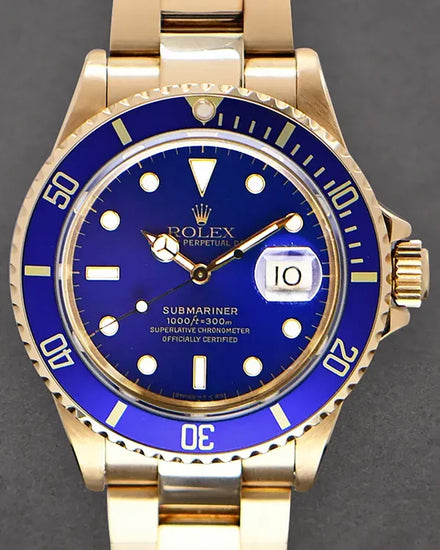 Rolex Submariner Date 40MM Blue Dial Yellow Gold Oyster Bracelet (16808)