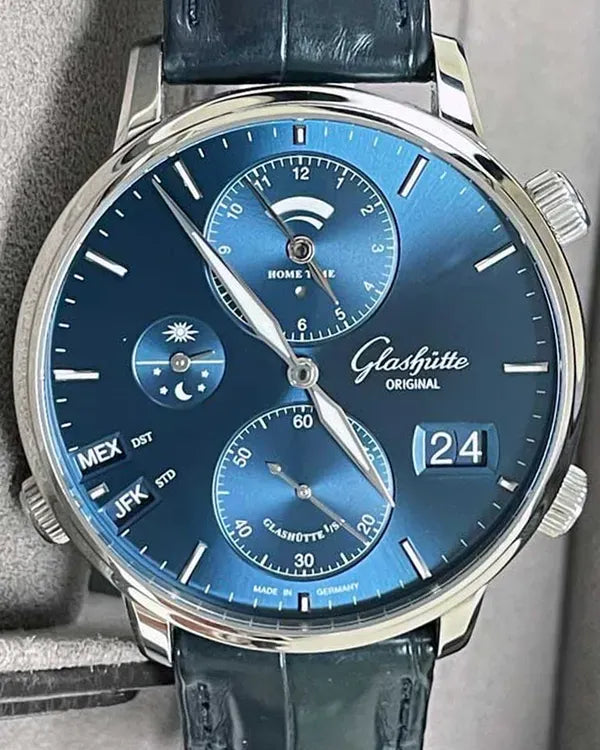 2024 Glashutte Senator Cosmopolite 44MM Blue Dial Leather Strap (1-89-02-05-02-30)