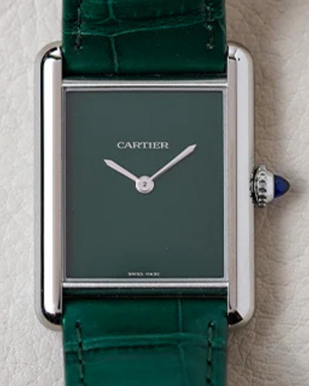 2024 Cartier Tank 33.7MM Quartz Green Dial Leather Strap (WSTA0056)