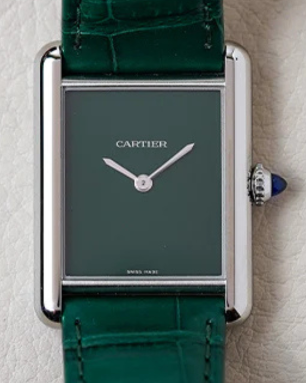 2024 Cartier Tank 33.7MM Quartz Green Dial Leather Strap (WSTA0056)