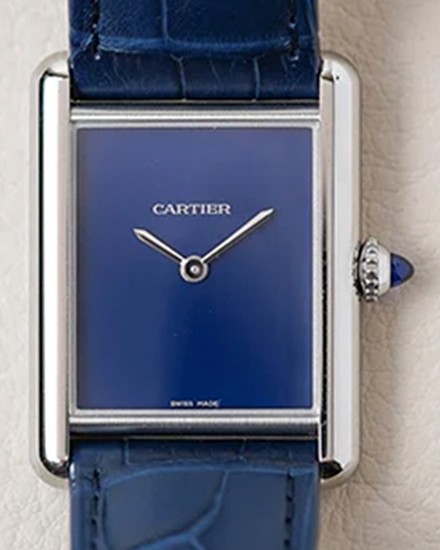 2024 Cartier Tank Must 25.5MM Quartz Blue Dial Leather Strap (WSTA0055)