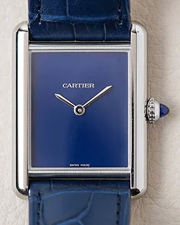 2024 Cartier Tank Must 25.5MM Quartz Blue Dial Leather Strap (WSTA0055)