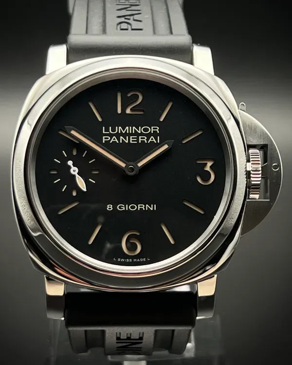 2024 Panerai Luminor Base 8 Giorni 44MM Black Dial Rubber Strap (PAM00915)