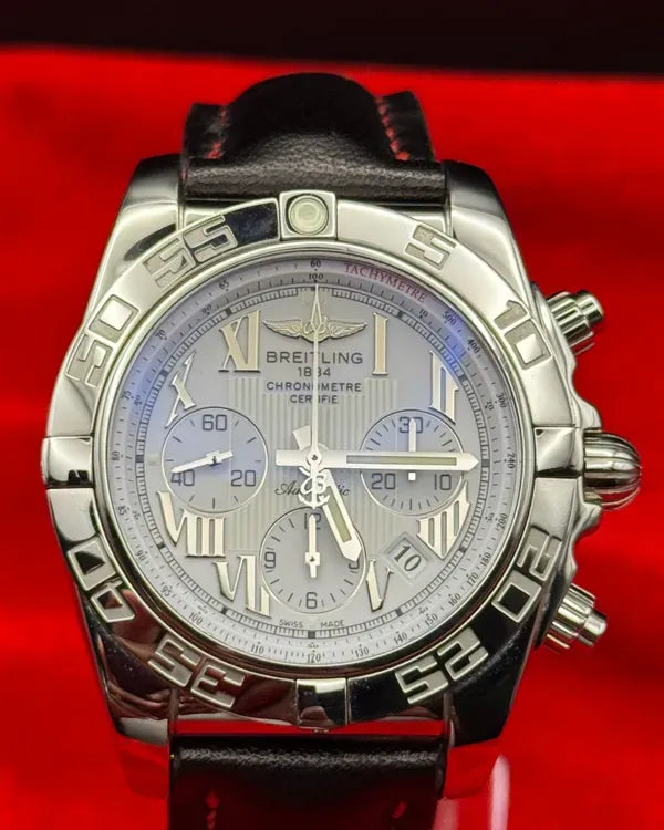 2010 Breitling Chronomat 44MM Silver Dial Leather Strap (AB011012/A690)