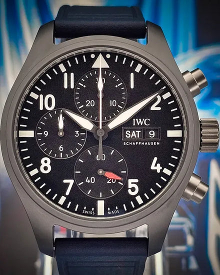 2024 IWC Schaffhausen Pilot Chronograph Top Gun 41.9MM Black Dial Rubber Strap (IW389401)