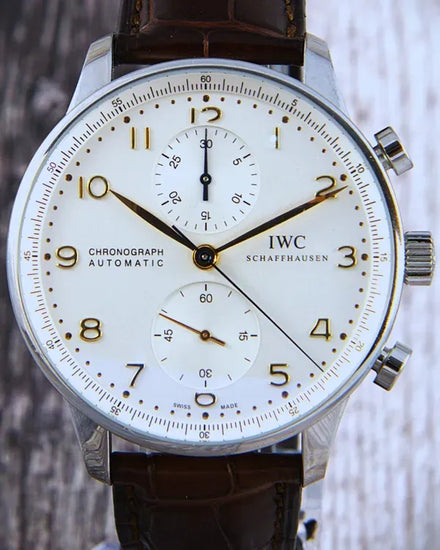 2017 IWC Schaffhausen Portugieser Chronograph 40.9MM Silver Dial Leather Strap (IW371445)