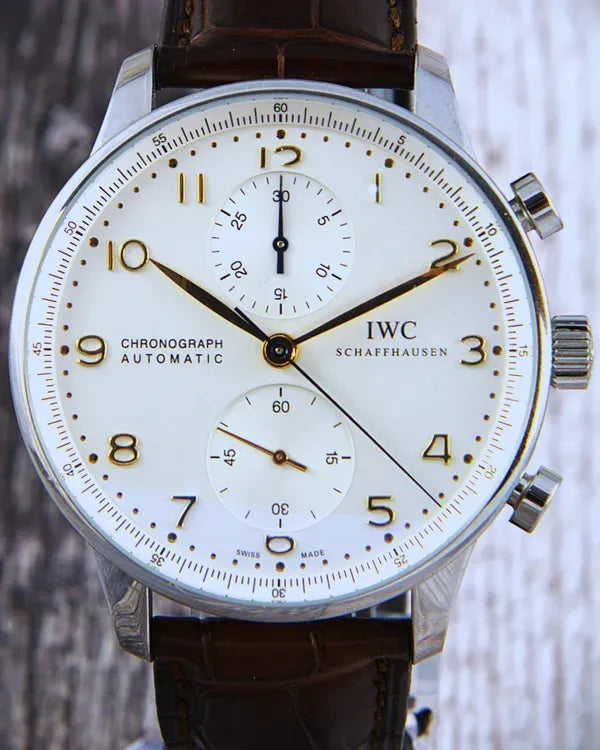 2017 IWC Schaffhausen Portugieser Chronograph 40.9MM Silver Dial Leather Strap (IW371445)