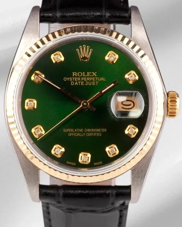Rolex Datejust 36MM Aftermarket Green Dial Aftermarket Leather Strap (16013)