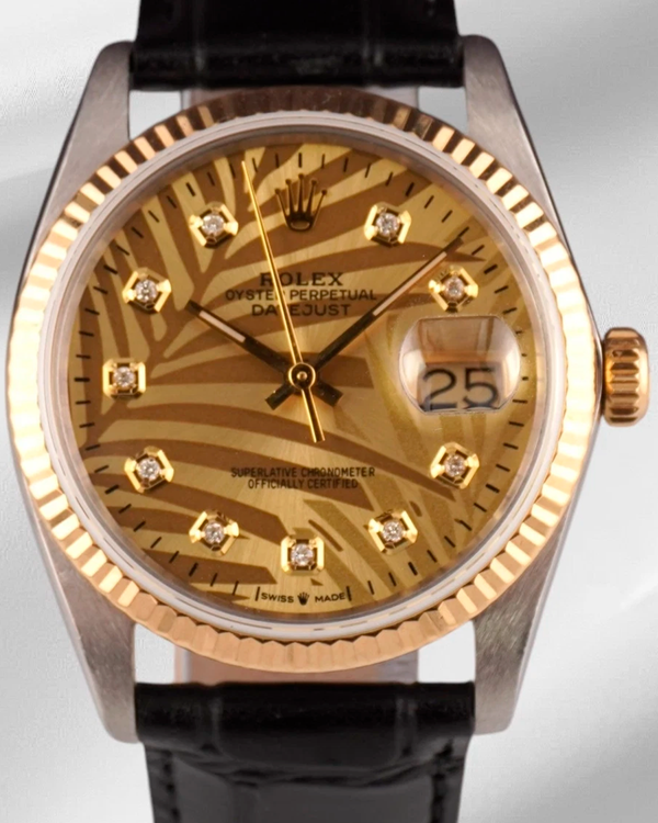 Rolex Datejust 36MM Aftermarket Champagne "Palm Motif" Dial Aftermarket Leather Strap (16013)