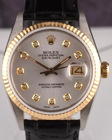 Rolex Datejust 36MM Aftermarket Silver Dial Aftermarket Leather Strap (16013)