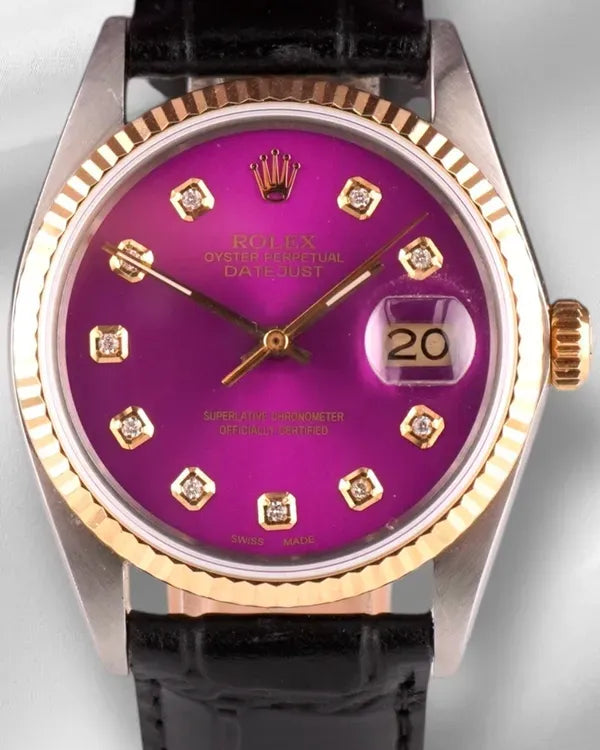 Rolex Datejust 36MM Aftermarket Purple Dial Aftermarket Leather Strap (16013)