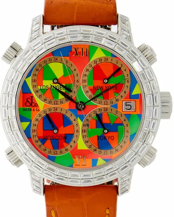 Jacob & Co. Five Time Zones L.E. 47MM Multicolored Dial Leather Strap (H24)