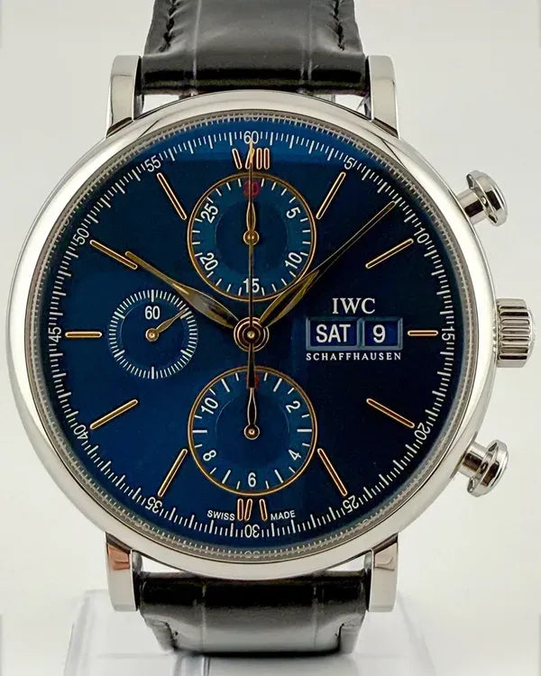 IWC Schaffhausen Portofino Chronograph 42MM Blue Dial Leather Strap (IW391036)