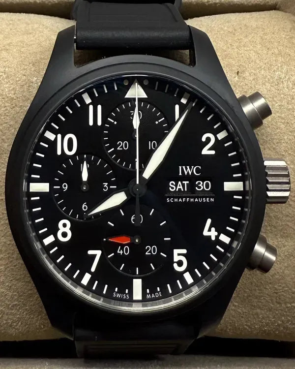 2025 IWC Schaffhausen Pilot Chronograph Top Gun 41MM Black Dial Rubber Strap (IW389401)