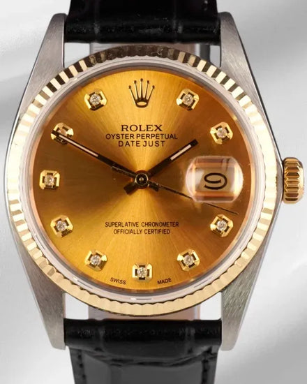 Rolex Datejust 36MM Aftermarket Champagne Dial Aftermarket Leather Strap (16013)