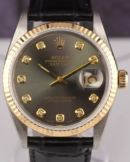 Rolex Datejust 36MM Aftermarket Grey Dial Aftermarket Leather Strap (16013)