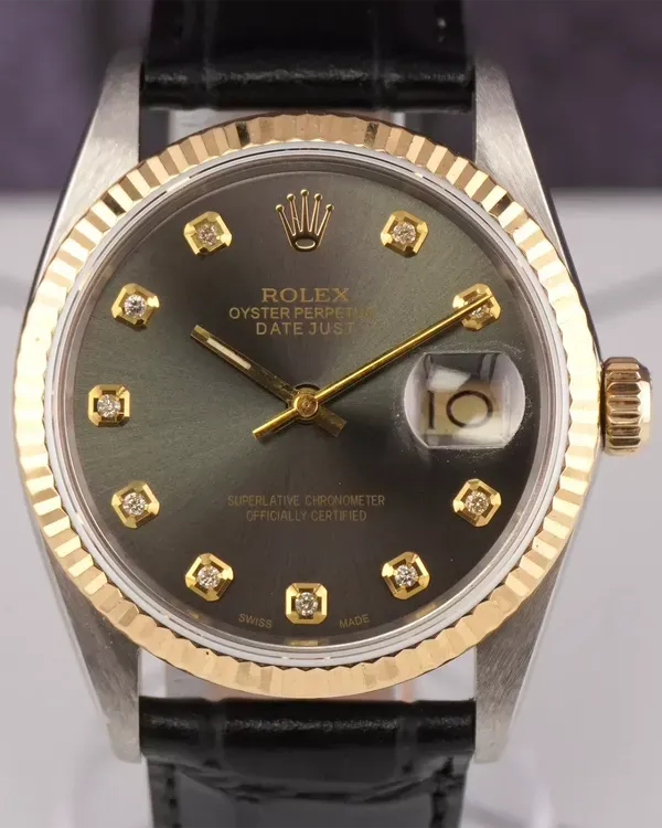 Rolex Datejust 36MM Aftermarket Grey Dial Aftermarket Leather Strap (16013)