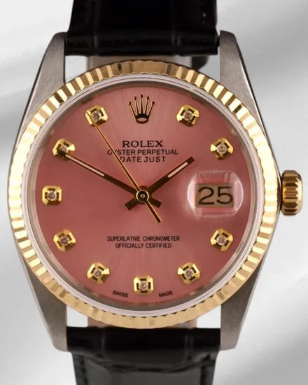 Rolex Datejust 36MM Aftermarket Pink Dial Aftermarket Leather Strap (16013)