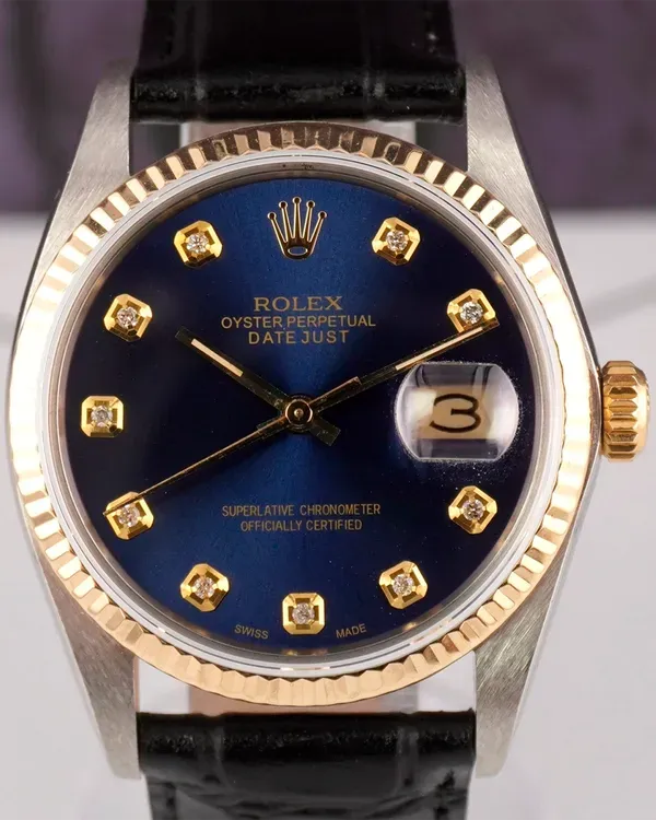 Rolex Datejust 36MM Aftermarket Blue Dial Aftermarket Leather Strap (16013)